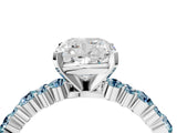 White gold Cushion Cut Diamond Side Stone Solitaire Ring with Round with Aquamarine side stone and Four-Prong Setting_4