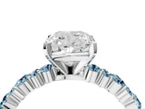 White gold Cushion Cut Diamond Side Stone Solitaire Ring with Round with Aquamarine side stone and Four-Prong Setting_4