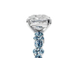 White gold Cushion Cut Diamond Side Stone Solitaire Ring with Round with Aquamarine side stone and Four-Prong Setting_5