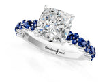 White gold Cushion Cut Diamond Side Stone Solitaire Ring with Round with Blue Sapphire side stone and Four-Prong Setting_1