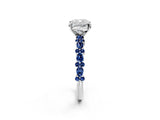 White gold Cushion Cut Diamond Side Stone Solitaire Ring with Round with Blue Sapphire side stone and Four-Prong Setting_2