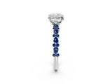 White gold Cushion Cut Diamond Side Stone Solitaire Ring with Round with Blue Sapphire side stone and Four-Prong Setting_2