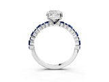 White gold Cushion Cut Diamond Side Stone Solitaire Ring with Round with Blue Sapphire side stone and Four-Prong Setting_3