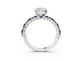 White gold Cushion Cut Diamond Side Stone Solitaire Ring with Round with Blue Sapphire side stone and Four-Prong Setting_3