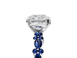 White gold Cushion Cut Diamond Side Stone Solitaire Ring with Round with Blue Sapphire side stone and Four-Prong Setting_5