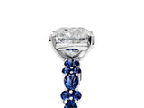 White gold Cushion Cut Diamond Side Stone Solitaire Ring with Round with Blue Sapphire side stone and Four-Prong Setting_5