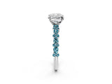 White gold Cushion Cut Diamond Side Stone Solitaire Ring with Round with Blue Topaz side stone and Four-Prong Setting_2