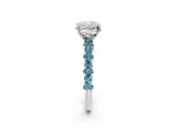 White gold Cushion Cut Diamond Side Stone Solitaire Ring with Round with Blue Topaz side stone and Four-Prong Setting_2