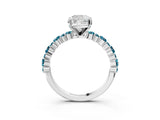 White gold Cushion Cut Diamond Side Stone Solitaire Ring with Round with Blue Topaz side stone and Four-Prong Setting_3