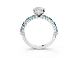 White gold Cushion Cut Diamond Side Stone Solitaire Ring with Round with Blue Topaz side stone and Four-Prong Setting_3