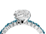 White gold Cushion Cut Diamond Side Stone Solitaire Ring with Round with Blue Topaz side stone and Four-Prong Setting_4