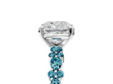 White gold Cushion Cut Diamond Side Stone Solitaire Ring with Round with Blue Topaz side stone and Four-Prong Setting_5