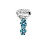 White gold Cushion Cut Diamond Side Stone Solitaire Ring with Round with Blue Topaz side stone and Four-Prong Setting_5