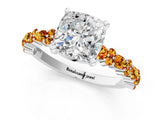White gold Cushion Cut Diamond Side Stone Solitaire Ring with Round with Citrine side stone and Four-Prong Setting_1
