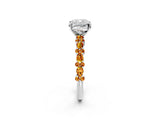 White gold Cushion Cut Diamond Side Stone Solitaire Ring with Round with Citrine side stone and Four-Prong Setting_2