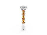 White gold Cushion Cut Diamond Side Stone Solitaire Ring with Round with Citrine side stone and Four-Prong Setting_2