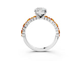 White gold Cushion Cut Diamond Side Stone Solitaire Ring with Round with Citrine side stone and Four-Prong Setting_3