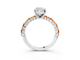 White gold Cushion Cut Diamond Side Stone Solitaire Ring with Round with Citrine side stone and Four-Prong Setting_3