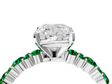 White gold Cushion Cut Diamond Side Stone Solitaire Ring with Round with Emerald side stone and Four-Prong Setting_16