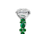 White gold Cushion Cut Diamond Side Stone Solitaire Ring with Round with Emerald side stone and Four-Prong Setting_17