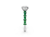 White gold Cushion Cut Diamond Side Stone Solitaire Ring with Round with Emerald side stone and Four-Prong Setting_2