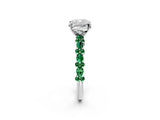White gold Cushion Cut Diamond Side Stone Solitaire Ring with Round with Emerald side stone and Four-Prong Setting_2