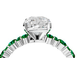 White gold Cushion Cut Diamond Side Stone Solitaire Ring with Round with Emerald side stone and Four-Prong Setting_4