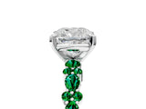 White gold Cushion Cut Diamond Side Stone Solitaire Ring with Round with Emerald side stone and Four-Prong Setting_5