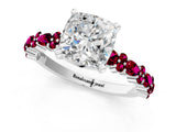 White gold Cushion Cut Diamond Side Stone Solitaire Ring with Round with Garnet side stone and Four-Prong Setting_13