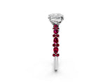 White gold Cushion Cut Diamond Side Stone Solitaire Ring with Round with Garnet side stone and Four-Prong Setting_14
