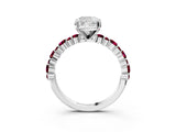 White gold Cushion Cut Diamond Side Stone Solitaire Ring with Round with Garnet side stone and Four-Prong Setting_15