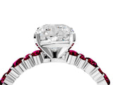 White gold Cushion Cut Diamond Side Stone Solitaire Ring with Round with Garnet side stone and Four-Prong Setting_16
