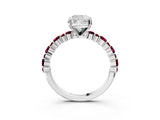 White gold Cushion Cut Diamond Side Stone Solitaire Ring with Round with Garnet side stone and Four-Prong Setting_21