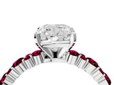 White gold Cushion Cut Diamond Side Stone Solitaire Ring with Round with Garnet side stone and Four-Prong Setting_22