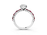 White gold Cushion Cut Diamond Side Stone Solitaire Ring with Round with Garnet side stone and Four-Prong Setting_27