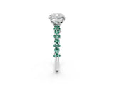 White gold Cushion Cut Diamond Side Stone Solitaire Ring with Round with Green Sapphire side stone and Four-Prong Setting_14