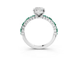 White gold Cushion Cut Diamond Side Stone Solitaire Ring with Round with Green Sapphire side stone and Four-Prong Setting_15