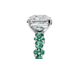 White gold Cushion Cut Diamond Side Stone Solitaire Ring with Round with Green Sapphire side stone and Four-Prong Setting_17