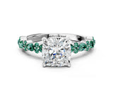 White gold Cushion Cut Diamond Side Stone Solitaire Ring with Round with Green Sapphire side stone and Four-Prong Setting_37