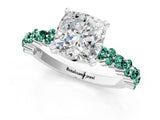 White gold Cushion Cut Diamond Side Stone Solitaire Ring with Round with Green Sapphire side stone and Four-Prong Setting_38