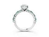 White gold Cushion Cut Diamond Side Stone Solitaire Ring with Round with Green Sapphire side stone and Four-Prong Setting_40