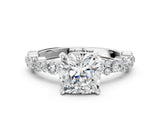 White gold Cushion Cut Diamond Side Stone Solitaire Ring with Round with Moissanite side stone and Four-Prong Setting_12
