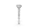 White gold Cushion Cut Diamond Side Stone Solitaire Ring with Round with Moissanite side stone and Four-Prong Setting_14