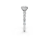 White gold Cushion Cut Diamond Side Stone Solitaire Ring with Round with Moissanite side stone and Four-Prong Setting_2