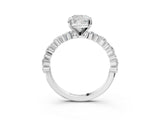 White gold Cushion Cut Diamond Side Stone Solitaire Ring with Round with Moissanite side stone and Four-Prong Setting_3
