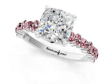 White gold Cushion Cut Diamond Side Stone Solitaire Ring with Round with Morganite side stone and Four-Prong Setting_1