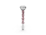 White gold Cushion Cut Diamond Side Stone Solitaire Ring with Round with Morganite side stone and Four-Prong Setting_2