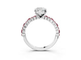 White gold Cushion Cut Diamond Side Stone Solitaire Ring with Round with Morganite side stone and Four-Prong Setting_3