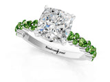White gold Cushion Cut Diamond Side Stone Solitaire Ring with Round with Peridot side stone and Four-Prong Setting_13