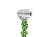 White gold Cushion Cut Diamond Side Stone Solitaire Ring with Round with Peridot side stone and Four-Prong Setting_17